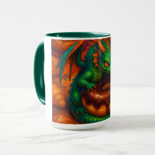 Cute Mini Green Dragon & Doughnut Fantasy Art Mug
