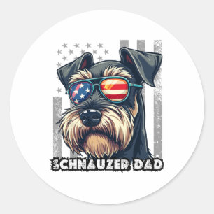 Cute Mini Schnauzer Dad Dog Fathers Day Usa Flag 4 Classic Round Sticker