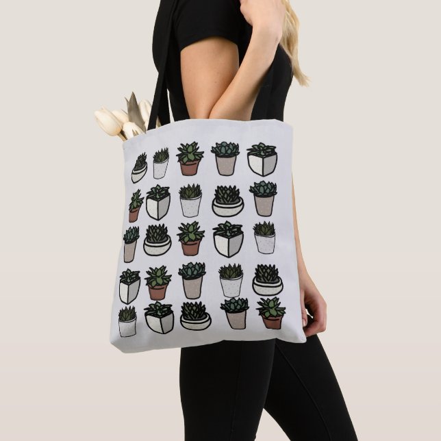 Cute mini succulent pattern tote bag (Close Up)