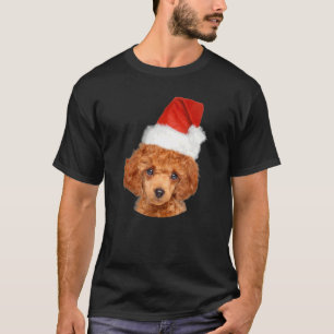 Cute Miniature Poodle Wearing Christmas Santa Hat T-Shirt