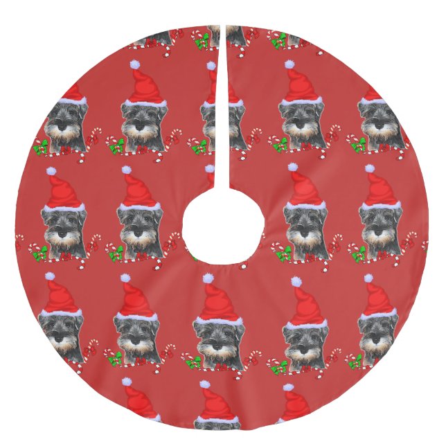 Cute Miniature Schnauzer Christmas Brushed Polyester Tree Skirt (Front)