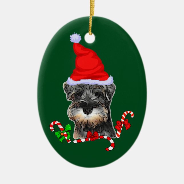 Cute Miniature Schnauzer Christmas Ceramic Tree Decoration (Front)