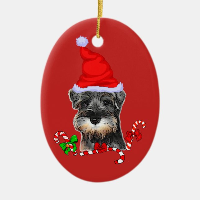 Cute Miniature Schnauzer Christmas Ceramic Tree Decoration (Front)