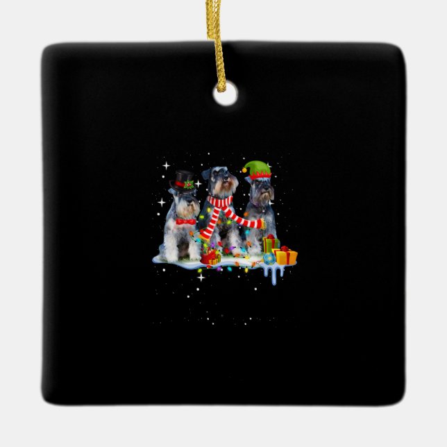cute miniature schnauzer christmas dog ceramic ornament (Front)