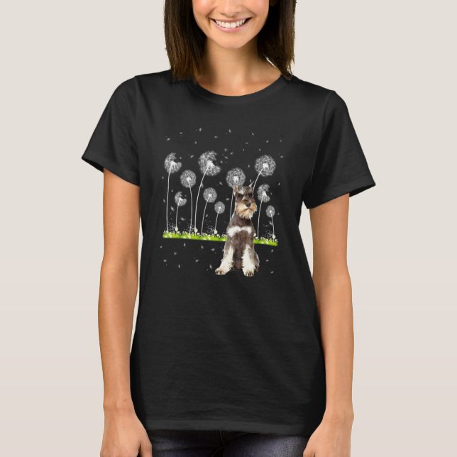 Cute Miniature Schnauzer Dandelion - Dogs Flowers T-Shirt (Front)
