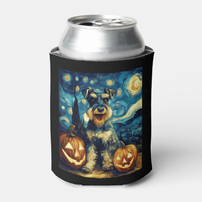 Cute Miniature Schnauzer Dog Halloween Jack O Lant Can Cooler (Can Front)