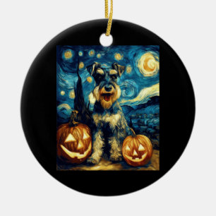 Cute Miniature Schnauzer Dog Halloween Jack O Lant Ceramic Tree Decoration