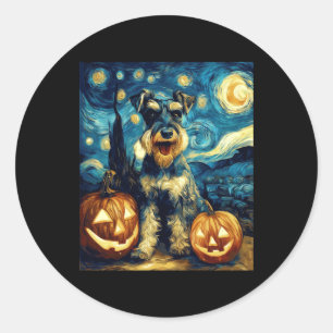 Cute Miniature Schnauzer Dog Halloween Jack O Lant Classic Round Sticker
