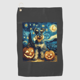 Cute Miniature Schnauzer Dog Halloween Jack O Lant Golf Towel