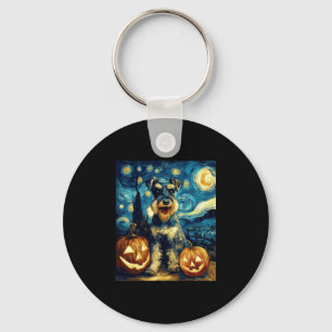 Cute Miniature Schnauzer Dog Halloween Jack O Lant Key Ring