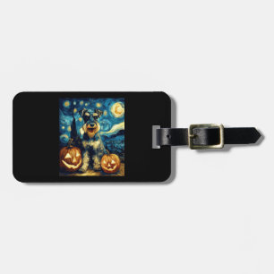 Cute Miniature Schnauzer Dog Halloween Jack O Lant Luggage Tag