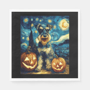 Cute Miniature Schnauzer Dog Halloween Jack O Lant Napkin