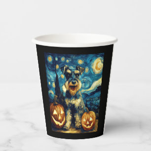 Cute Miniature Schnauzer Dog Halloween Jack O Lant Paper Cups