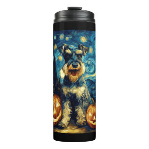 Cute Miniature Schnauzer Dog Halloween Jack O Lant Thermal Tumbler