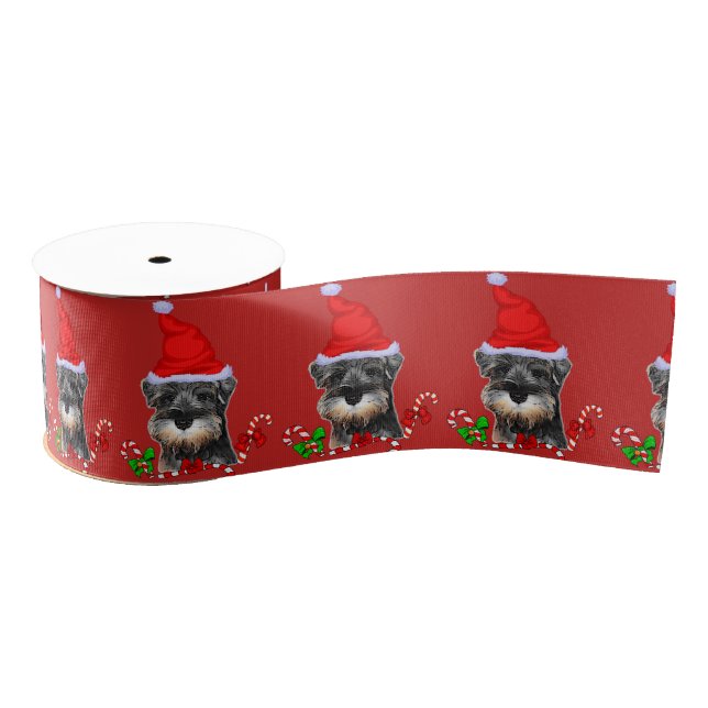 Cute Miniature Schnauzer Puppy Christmas Grosgrain Ribbon (Spool)