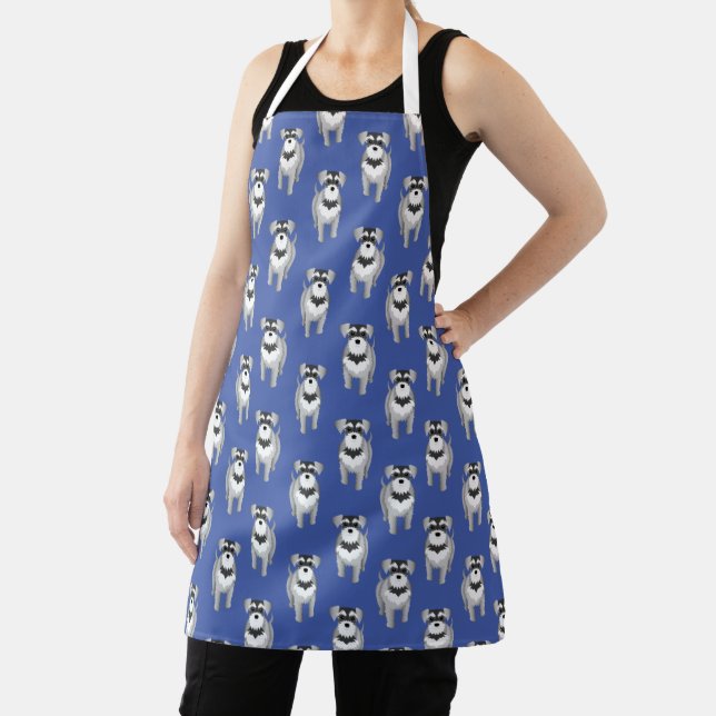 Cute Miniature Schnauzers Blue Custom Color Apron (Insitu)