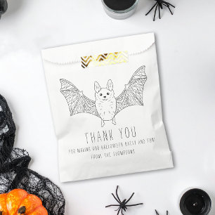 Cute Minimal Bat Line Art Halloween Thank You Favour Bags