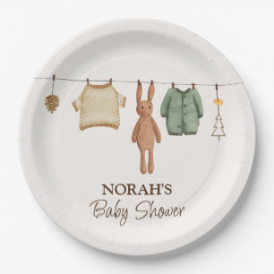Cute Minimal Boho Winter Boy Clothes Baby Shower Paper Plate