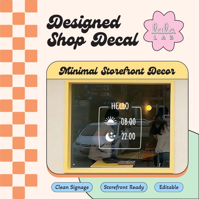 Cute Minimal Coffee Shop Hours Window Cling (Creator Uploaded)