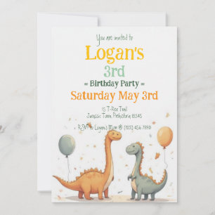 Cute Minimal Dinosaur 3rd Birthday Party Toddler Invitation