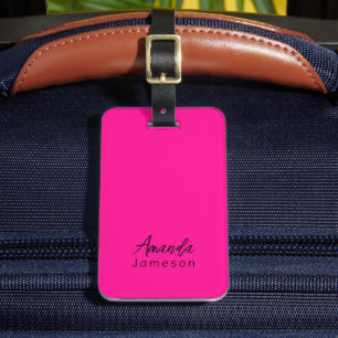 Cute Minimal Hot Pink Monogram Full Name Luggage Tag