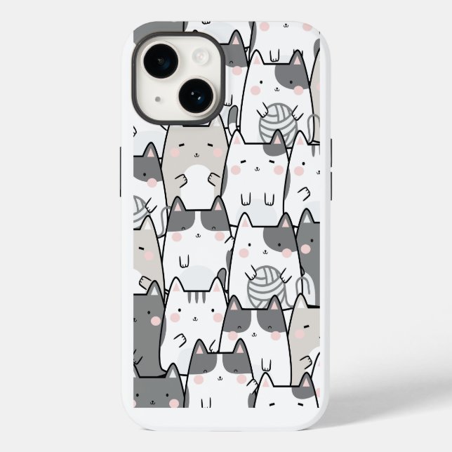 Cute Minimal Kawaii Cat Pattern iPhone / iPad case (Back)
