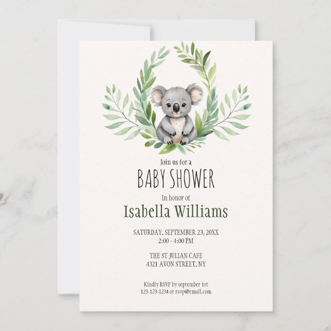 Cute Minimal Koala Bear Baby Shower  Invitation (Front)