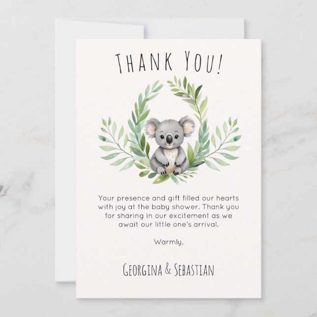 Cute Minimal Koala Bear Baby Shower Thank You Card (Front)