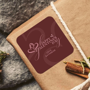 Cute Minimal Modern Maroon Script Galentine's  Square Sticker