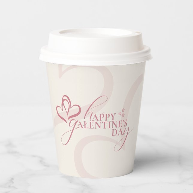 Cute Minimal Modern Pink Cream Script Galentines  Paper Cups (Front)