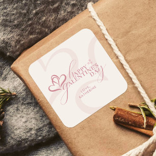 Cute Minimal Modern Pink Cream Script Galentines Square Sticker