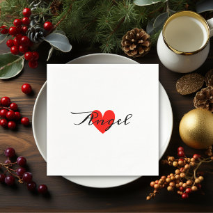 Cute Minimal Modern White Red Heart Add Your Name Napkin