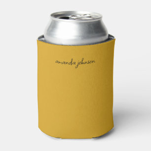 Cute Minimal Mustard Yellow Monogram Name Can Cooler