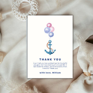 Cute Minimal Nautical Anchor Balloon Baby Shower  Thank You Card