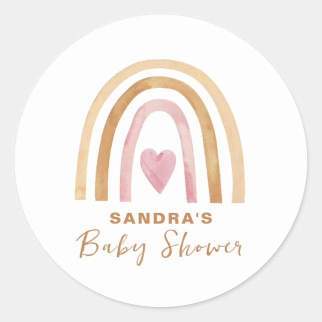 Cute Minimal Neutral Boho Rainbow Baby Shower  Classic Round Sticker (Front)