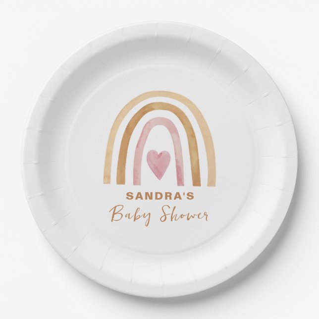 Cute Minimal Neutral Boho Rainbow Baby Shower  Paper Plate (Front)