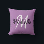 Cute Minimal Purple Monogrammed Cushion<br><div class="desc">Throw pillow with a purple background and white simple monogram first initial and first name.</div>