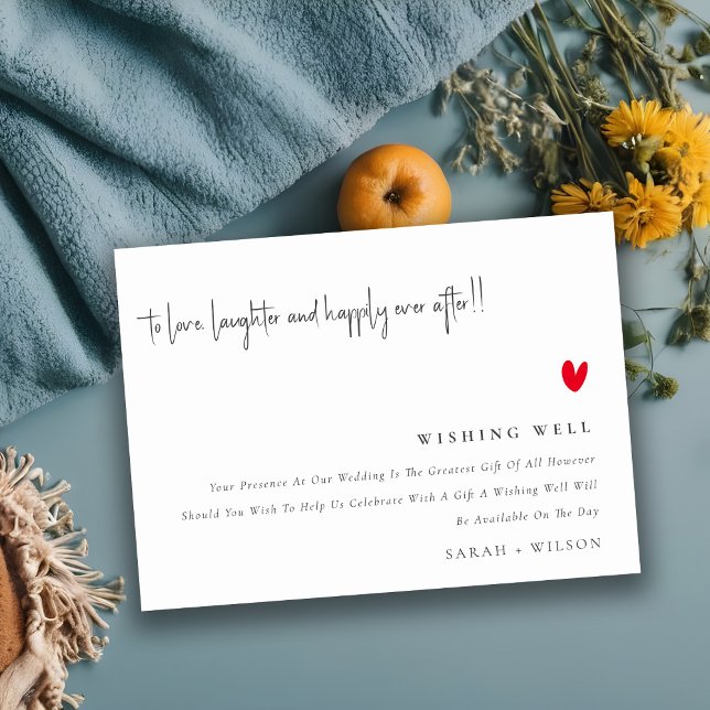 Cute Minimal Red Heart Script Wedding Wishing Well Enclosure Card (Creator Uploaded)