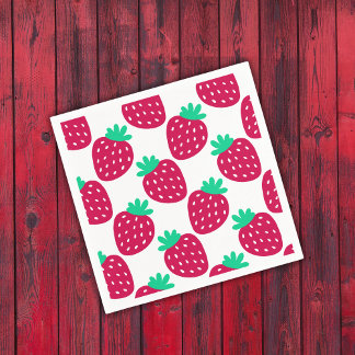 Cute Minimal Strawberry Pattern in Red and Green Napkin
