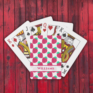 Cute Minimal Strawberry Pattern in Red and Green Playing Cards