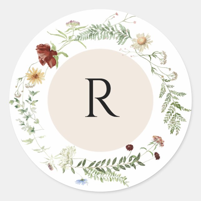 Cute Minimal Wildflower Monogram Envelope Seals (Front)