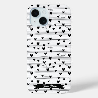 Cute Minimalist Abstract Line Love Black iPhone 15 Case
