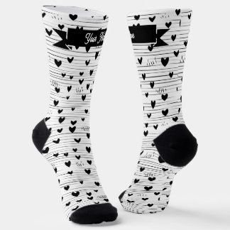 Cute Minimalist Abstract Line Love Black Socks