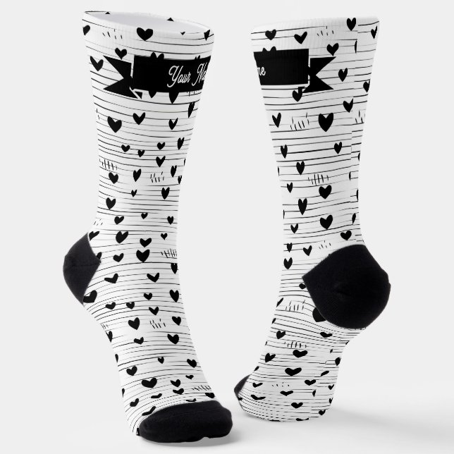 Cute Minimalist Abstract Line Love Black Socks (Angled)