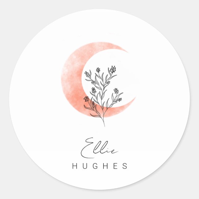 Cute minimalist and Scandinavian floral moon Classic Round Sticker (Front)