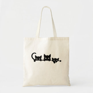 Cute Minimalist Black Cats Line Art Canvas Tote Bag