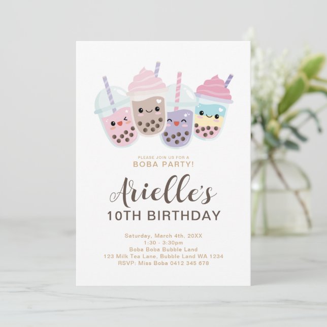 Cute Minimalist Boba Bubble Milk Tea Invitation (Standing Front)