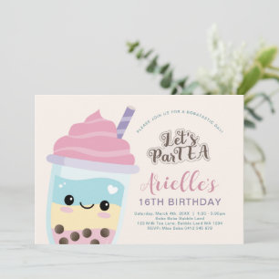 Cute Minimalist Boba Bubble Tea Birthday Invitatio Invitation