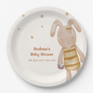 Cute Minimalist Boho Bunny Toy Baby Shower Paper Plate