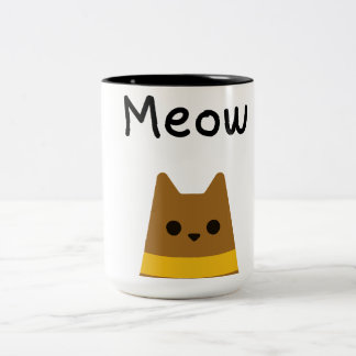 ​Cute Minimalist Brown Cat Meow Two-Tone Coffee Mu Mug